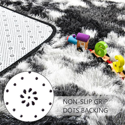 6x9 Large Tie-Dyed Black and White Fluffy Area Rug Non-Slip - Image 6