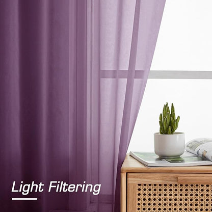 Plum Sheer Curtains 63 Inches Long 2 Panels Set, Light Filtering Voile Fimly - Image 4