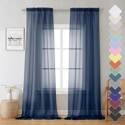 Sheer Curtain Panels Set 96" Inches Long, Solid Voile Light Filtering Airy by Lecloud