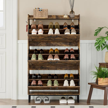 BORNOON Shoe Cabinet with 3 Flip Drawers Narrow Shoe Storage Cabinet Organizer - Image 7