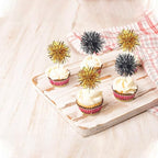 40 PCS Foil Firework Cupcake Toppers Sparkle Tinsel Cupcake Picks Fireworks Birthday Party Decorations Cocktail Fruit Toothpick for Birthday Wedding Graduation Party Decorations Supplies Black Gold