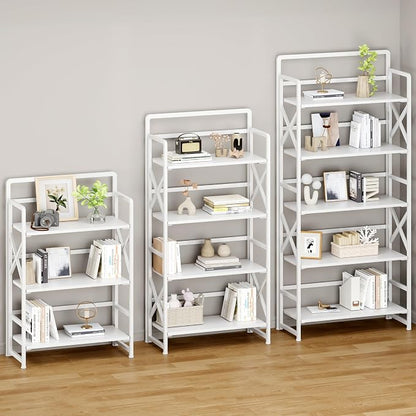 No Assembly Folding Bookshelf, 5 Tiers Vintage Wood Collapsible Book Shelf - Image 5