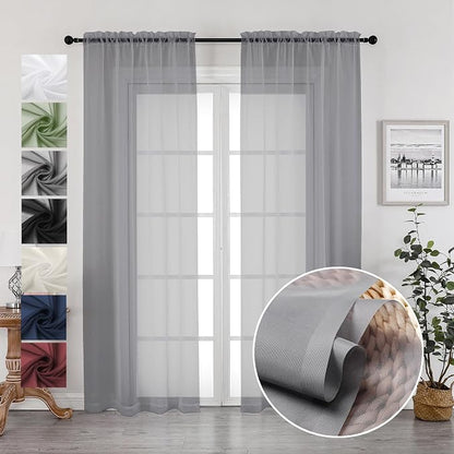 2 Panels Sheer Charcoal Grey Curtains 72 Inches Length Window Treatment by OVZME