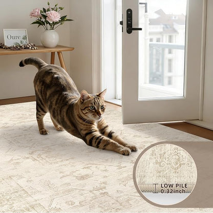 6x9 Area Rugs Living Room: Bedroom Washable Carpet Beige/Brown | Large Vintage - Image 7