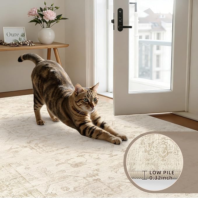 5x7 Area Rugs Living Room: Bedroom Washable Carpet Beige/Brown | Large Vintage - Image 7