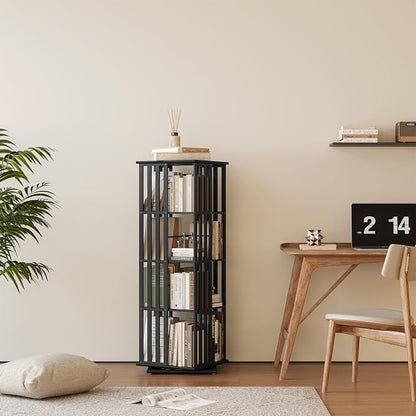 YOWOS Rotating Bookshelf Tower, 360° Display Spinning Bookcase, Bamboo - Image 3