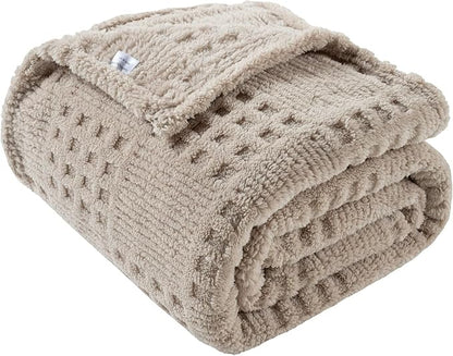 60x80 Inch Waffle Brown Twin Blanket -Fluffy Fleece, Neutral Tan Color by LUSSENAHOME