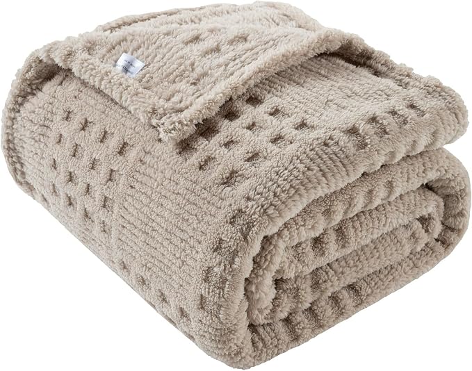 Waffle Brown Throw Blanket -Fluffy Fleece, Neutral Tan Color, Cute & Aesthetic by LUSSENAHOME