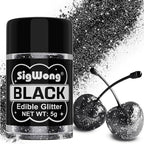Black Edible Glitter - 5g Food Grade Cake Decorating Shimmering Glitter, Edible Sprinkle Luster Dust for Drinks, Chocolates, Fondant, Strawberries, Cupcakes, Candy, Cookie - Vegan