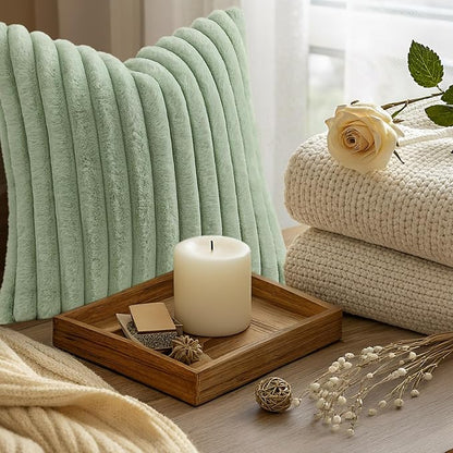 decorUhome Fall Faux Fur Throw Pillow Covers 26x26 Set of 2 Sage Green | - Image 9