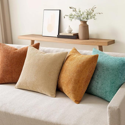MIULEE Soft Decorative Chenille Fall Pillow Covers Beige Orange Teal 18x18 | - Image 3