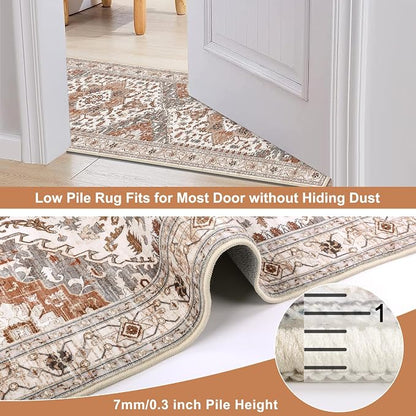 Yamaziot Washable Runner Rug, 2x8 Non-Slip Boho Vintage Hallway Kitchen Rug | - Image 4