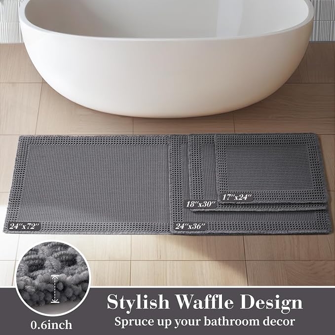 RESARE Waffle Bath Mat for Bathroom, Non Slip Bathroom Rugs 17x24 Dark Grey | - Image 5