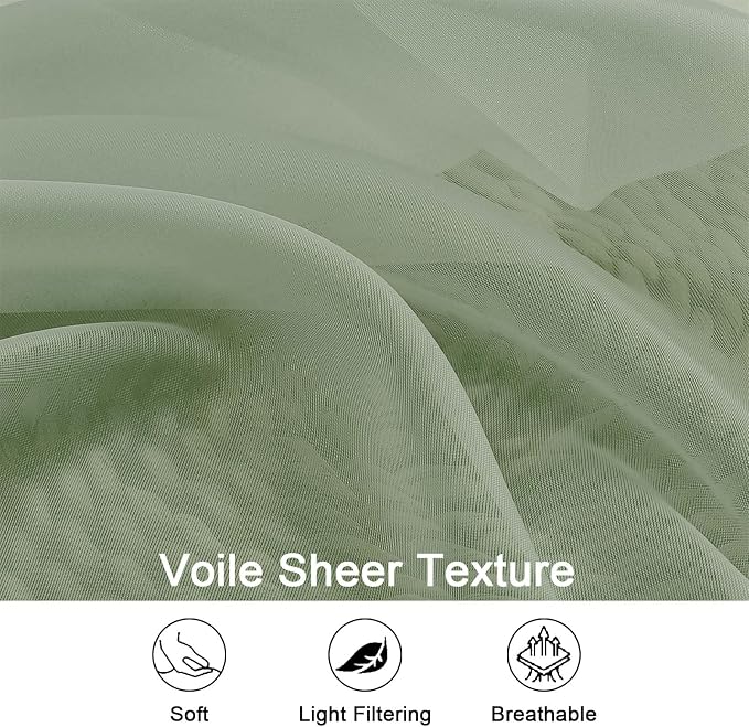 Sage Green Sheer Curtains 120 Inches Long 2 Panels Set, Airy Lightweight Sage - Image 3