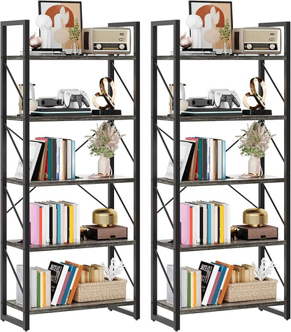 DWVO 5 Tier Bookshelf 2 Pack, Industrial Bookshelves Open Shelf Bookcase - Image 7