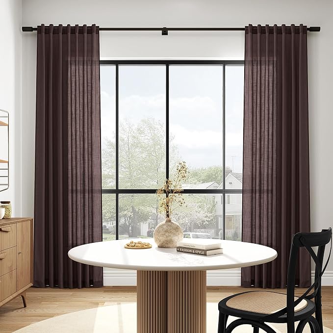 Coffee Brown Linen 112 Inch Curtains - Image 8