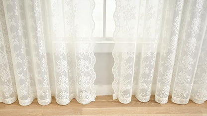 YJ YANJUN Vintage Lace Curtains 63 Inches Length- Elegant Victorian Floral - Image 4