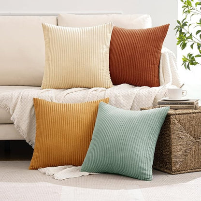 MIULEE Soft Corduroy Decorative Throw Pillow Covers Teal-Rust 20x20 | Set of 4 - Image 5