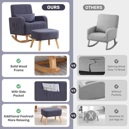 HCHAIRH Rocking Chair with Ottoman, Upholstered Glider Rocker with High - Image 8