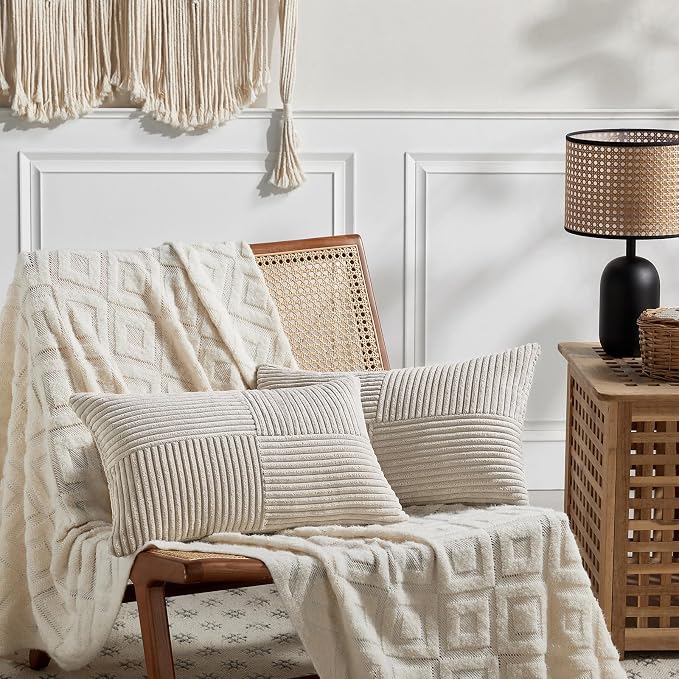 Fancy Homi 2 Packs Neutral Taupe Lumbar Decorative Throw Pillow Covers 14x24 - Image 6