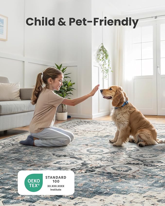 AMADA HOMEFURNISHING 4x6 Washable Area Rug, Low-Profile Entryway Rug - Image 3