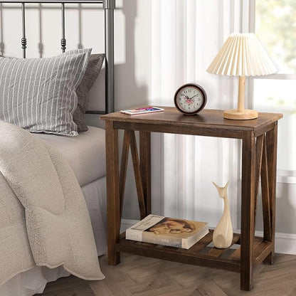 End Side Table with Storage Shelf Rectangle Narrow Nightstand Console Tables - Image 4