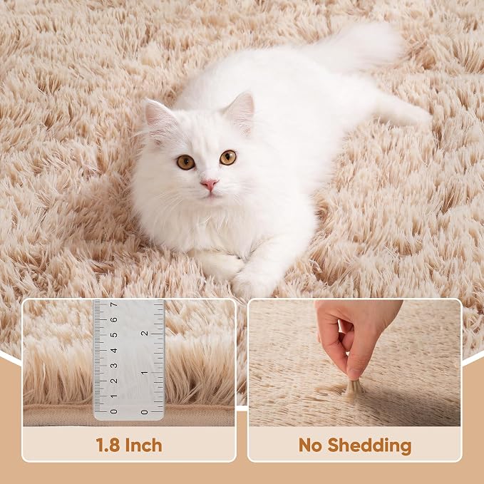 PLHXFR 8x10 Area Rugs Living Room: Fluffy Bedroom Rug Shag Carpet Camel | - Image 5