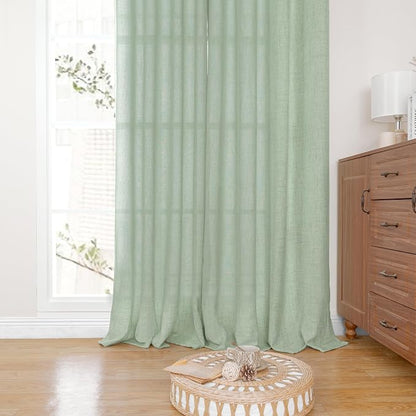 YoungsTex Sage Green Linen Curtains 48 Inch Length - Image 7