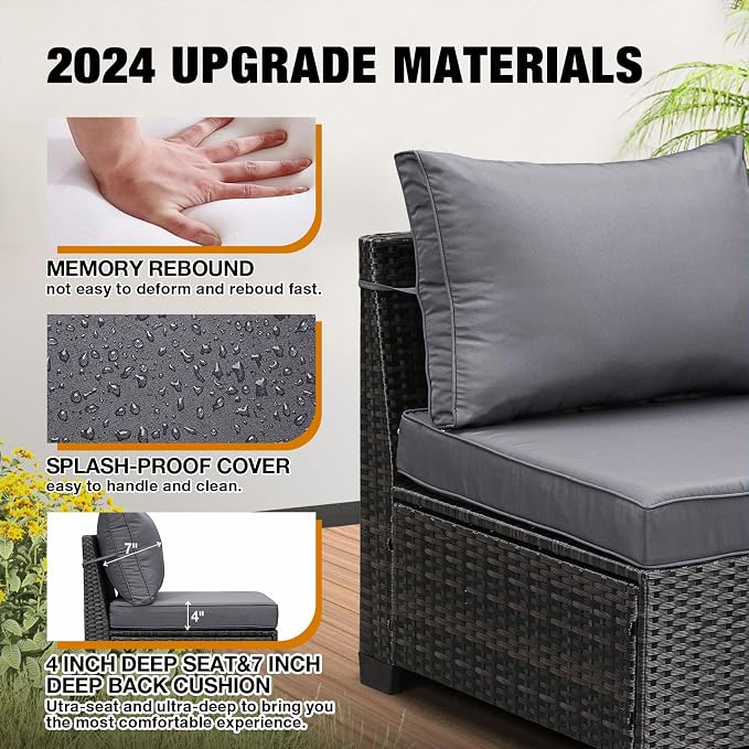 JOYURE 6 Pieces Patio Furniture Set All-Weather Outdoor Wicker Sectional - Image 5