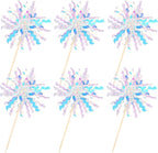 30 PCS Foil Firework Cupcake Toppers Sparkle Tinsel Cupcake Picks Happy Birthday Cake Toppers Drink Stirrers Cocktail Food Fruit Toothpicks for Baby Shower Birthday Party Decorations Supplies Silver