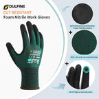 DULFINE ANSI A4 Cut Resistant Work Gloves for Men,6 Pairs Pack.Touchscreen Micro Nitrile Coated,Anti-Slip & Durable for Construction, Wood Cutting,Glass Factory Industrial Use(Large)