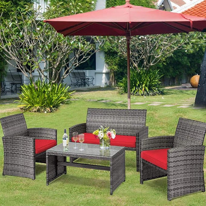 Tangkula 4 PCS Wicker Patio Conversation Set, Outdoor Rattan Sofas - Image 3
