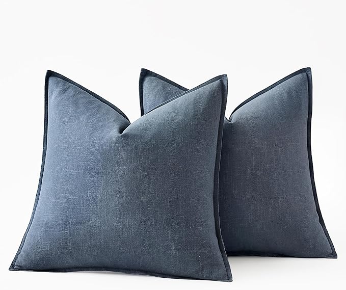 MIULEE Decorative Linen Euro Sham Pillow Covers 22x22 Inch Blue Ashes | Boho - Image 7