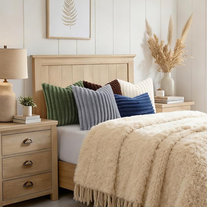 decorUhome Fall Faux Fur Throw Pillow Covers 24x24 Set of 2 Grey | Decorative - Image 8