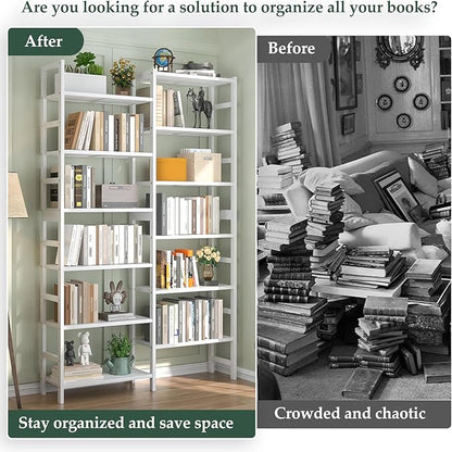 Homykic Double Wide Bamboo Bookshelf White, 6-Tier Large Open Bookcase - Image 5