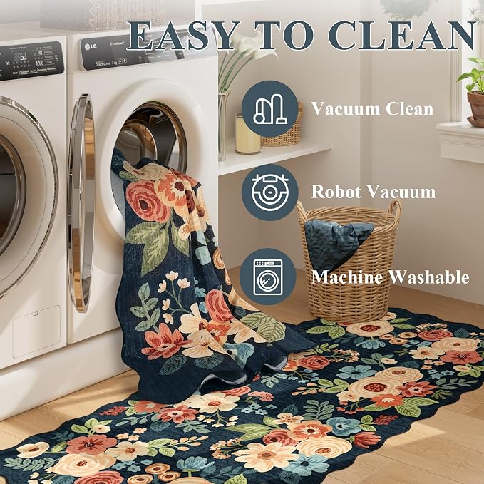 DUKINO 2x7 Runner Rug for Hallway, Floral Washable Kitchen Rug, Stain Resistant - Image 6