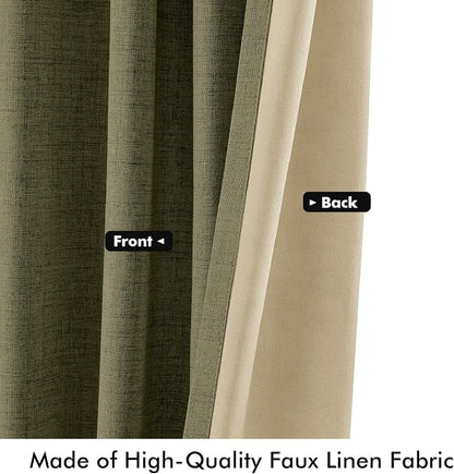 MIULEE 100% Blackout Linen Curtains 42 x 90 Inch Light Olive Green 2 Panels | - Image 6