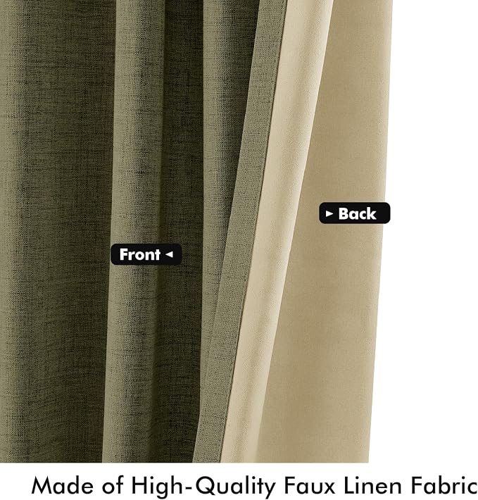 MIULEE 100% Blackout Linen Curtains 42 x 63 Inch Light Olive Green 2 Panels | - Image 6