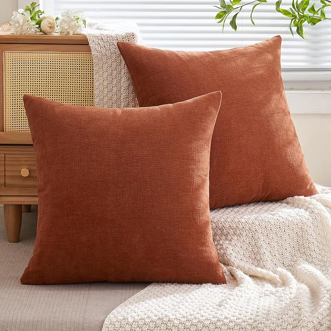 MIULEE Fall Rust Terracotta Chenille Couch Throw Pillow Covers, 20x20 | Set of 2 - Image 4