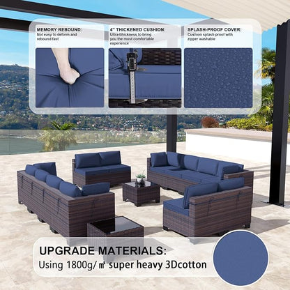 Kullavik 14 Pieces Outdoor Patio Furniture Set, Sectional Rattan Sofa Set Brown - Image 2