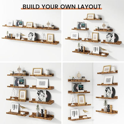 Floating Picture Ledge Shelves Set of 8, 16 Inch Solid Wood Wall Shelves - Image 6