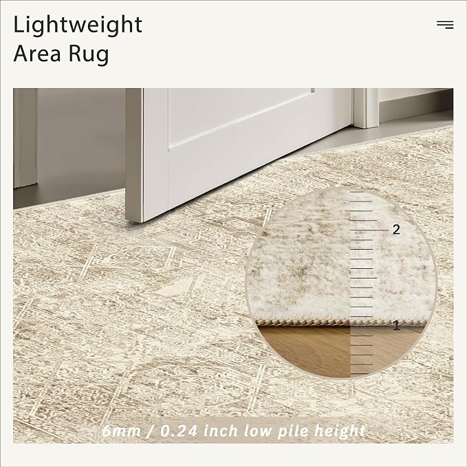 Soalmost 6x9 Area Rug for Living Room Washable Non-Slip Rugs Light Brown | - Image 7