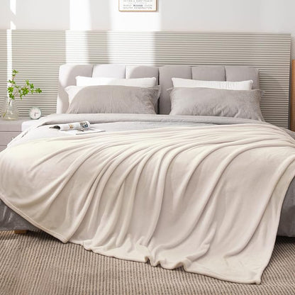 BEDELITE Fleece Blanket Soft Plush Queen Size Bed Blanket Beige 90"x90" | Ultra - Image 8