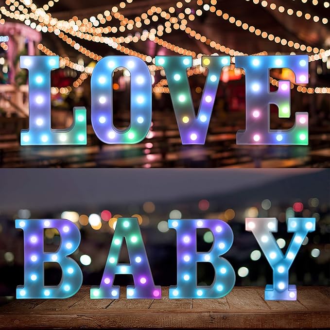 Foaky Colorful LED Letter Lights with Remote,Marquee Light Up Letters Sign for Night Light Wedding/Birthday Party Battery Powered Christmas Lamp Home Bar Decoration(J)