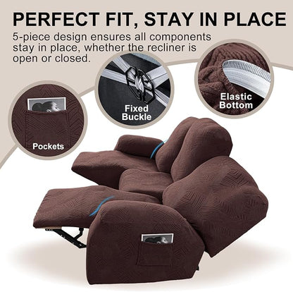 5-Piece Recliner Sofa Covers, Stretch Geometric Strokes Jacquard Recliner Sofa - Image 4