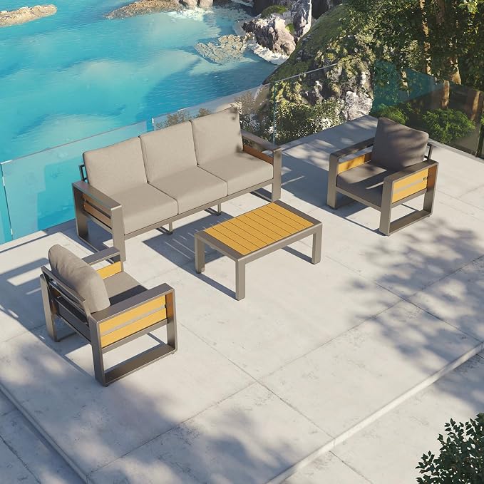 Aoxun Aluminum Patio Furniture Set, 5 Seats Luxury Metal Patio Conversation Sets - Image 8