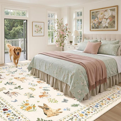 Soalmost Dog 9x12 Area Rugs for Living Room, Washable Animal Soft Rug Beige | - Image 3
