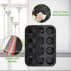NutriChef 12-cup Black Oven Muffin Pan, Non-Stick Coated Layer Surface, Even Heating Muffin Tray for Muffins, Cupcakes, Pastries & Mini Pies, Used for Model Number NCBK6BK