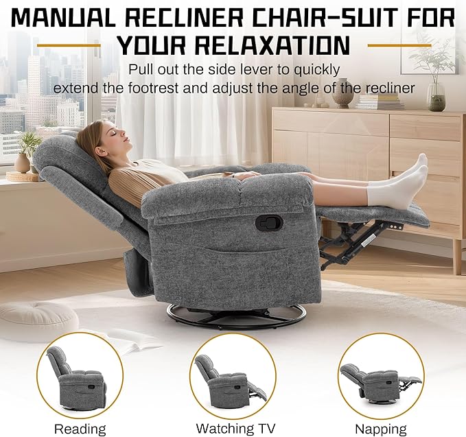Korser Recliner Chair, Swivel Rocker Recliner Chair - Image 4