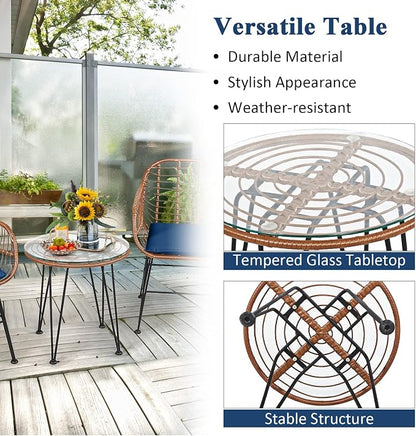 Tangkula 3 Pieces Patio Conversation Bistro Set, Outdoor Wicker Furniture - Image 6